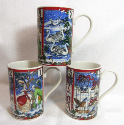 Dunoon Scotland Stoneware Three  (3) TWELVE DAYS OF CHRISTMAS Mugs GC