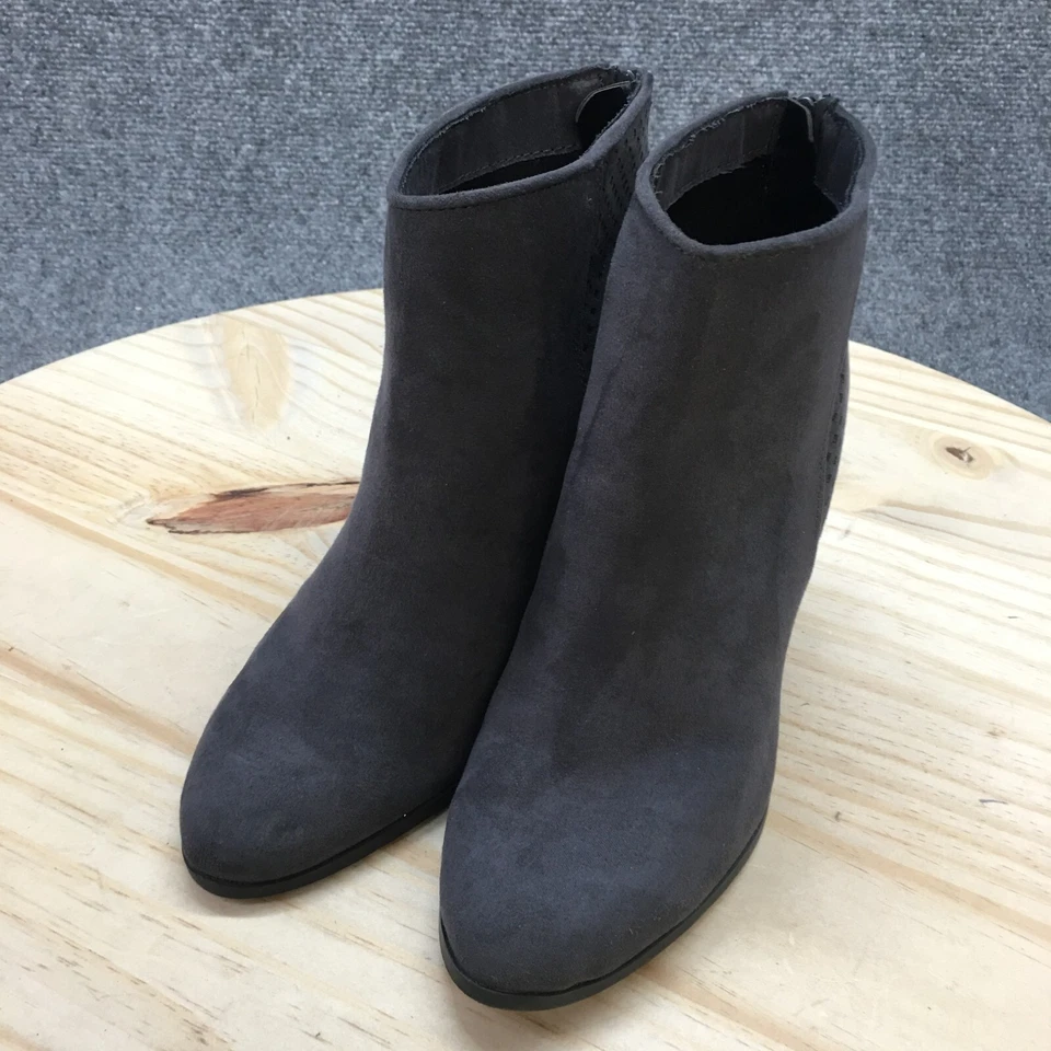 Botas American Eagle para mujer 7,5 botín al tobillo tela gris punta almendra tacones en bloque Foto 4 de 4