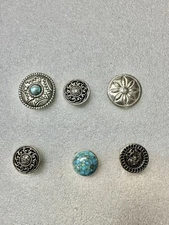 VTG 6 NONY New York Button Covers Southwestern Inspired Silver Tone & Blue 