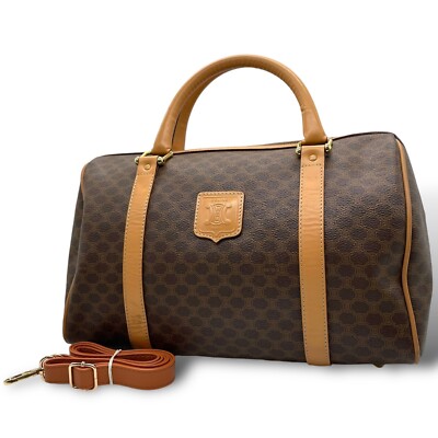 Authentic CELINE Vintage Old Celine Macadam Pattern 2WAY Handbag Mini Boston...