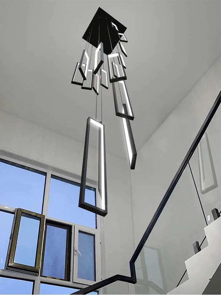 Lámpara Colgante LED Rectangular Iluminación de Escalera Luz de Techo Villa Lámpara de Lámpara Foto 2 de 4