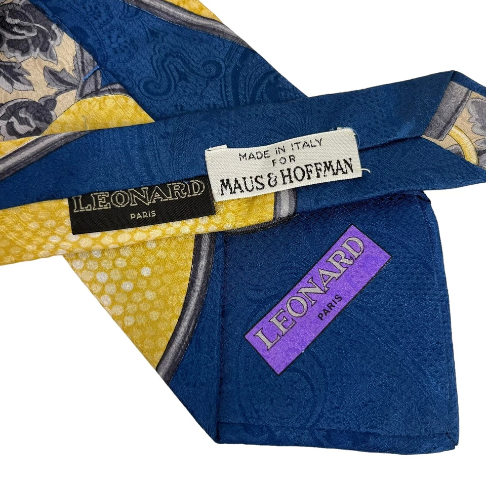 Leonard Paris Men's Tie Equestrian Floral Blue/Yellow Silk 3.75" (W) x 56.5" (L) - Image 2 of 4