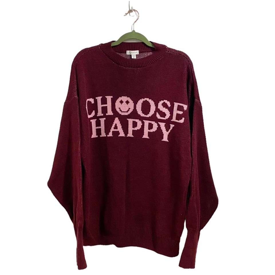 Burgundy Choose Happy Oversized Sweater Sz S eBay