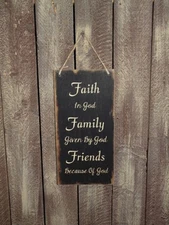 Faith Family Friends Wood Sign 6 x 12 Rustic Primitive Country Distressed