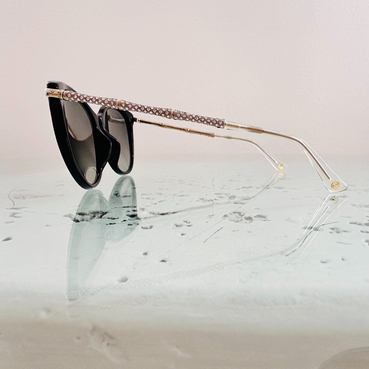 NWT Gucci Crystal Bamboo Cat Eye Sunglasses Polarized 56mm Italy