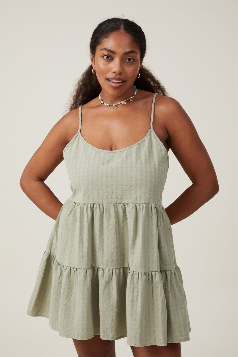 Cotton On Women's Summer Tiered Mini Dress Sage Green Size XXS