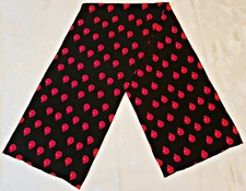 SCARF VINTAGE AUTHENTIC HEARTS ART DROP OF LOVE BLACK RED SILK LONG WOMENS