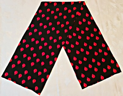 SCARF VINTAGE AUTHENTIC HEARTS ART DROP OF LOVE BLACK RED SILK LONG WOMENS
