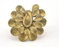 Leaves Ring Adjustable Bezel - Raw brass 17mm 7US inner size - Adjustable 2824