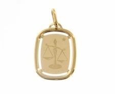 SOLID 18K YELLOW GOLD LIBRA ZODIAC SIGN MEDAL PENDANT, ZODIACAL, MADE IN ITALY