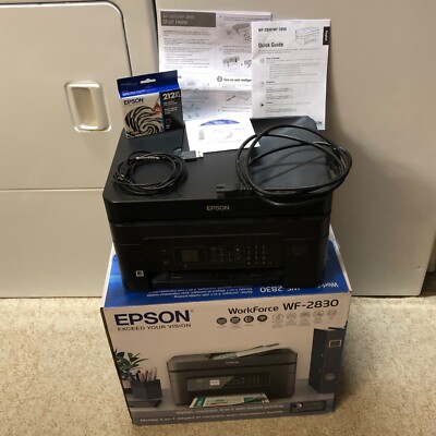 Epson WorkForce WF-2830 All-In-One Working (?) Printer+Box+Cords+Black 212XL Ink