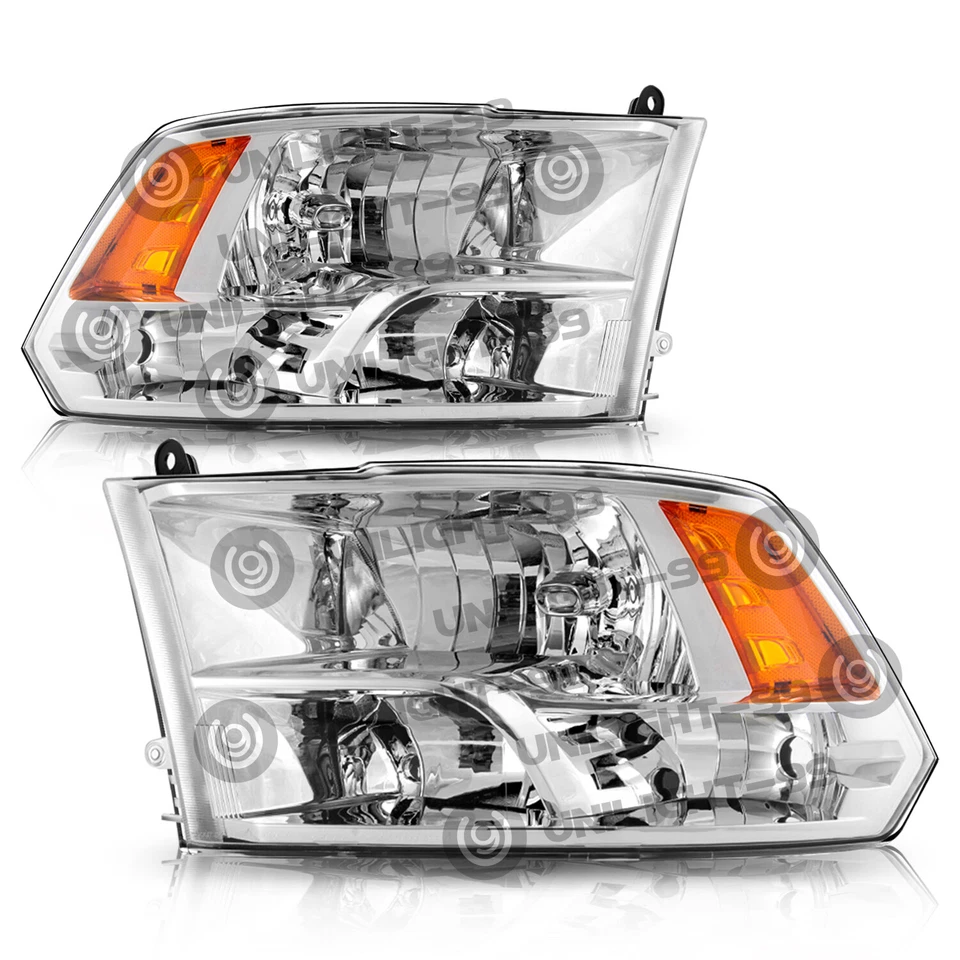 Headlights Assembly for 2009-2018 Dodge Ram 1500 2500 3500 Chrome Quad Headlamps - Image 2 of 4