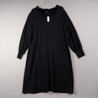 New Talbots Sweater Dress Plus Sz 3x Black 100% Merino Wool Classic Minimalist
