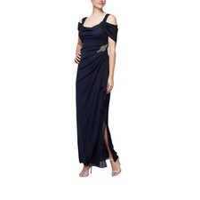 Alex Evenings Navy Blue Women s Event Gown RhineStone Long Maxi Dress Sz 14 W