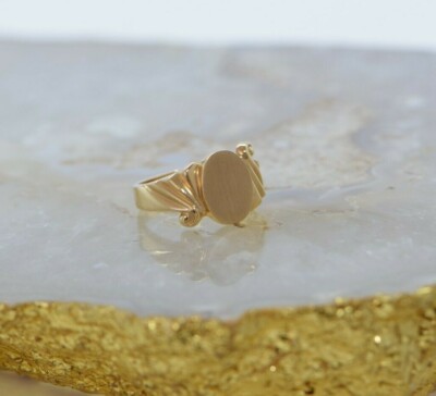 14K Plumb Gelbgold Siegelring ohne Monogramm Ringgröße 6,75 um 1970