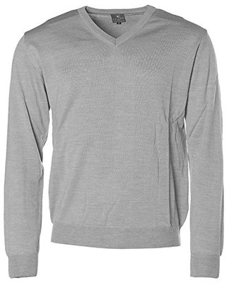 Kitaro Herren Langarm Pullover Strick Wolle V-Ausschnitt M grau silbergrau X5165