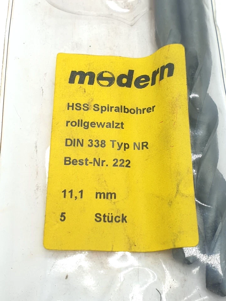 2x Modern HSS Spiralbohrer Typ NR DIN 338 Nr.222 Spiralbohrer 11,1mm NEU OVP - Bild 2 von 3