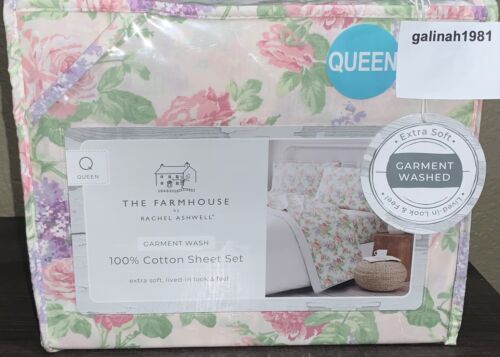 FARMHOUSE by Rachel Ashwell Shabby Chic Pink Purple Green Floral QUEEN Sheet Set