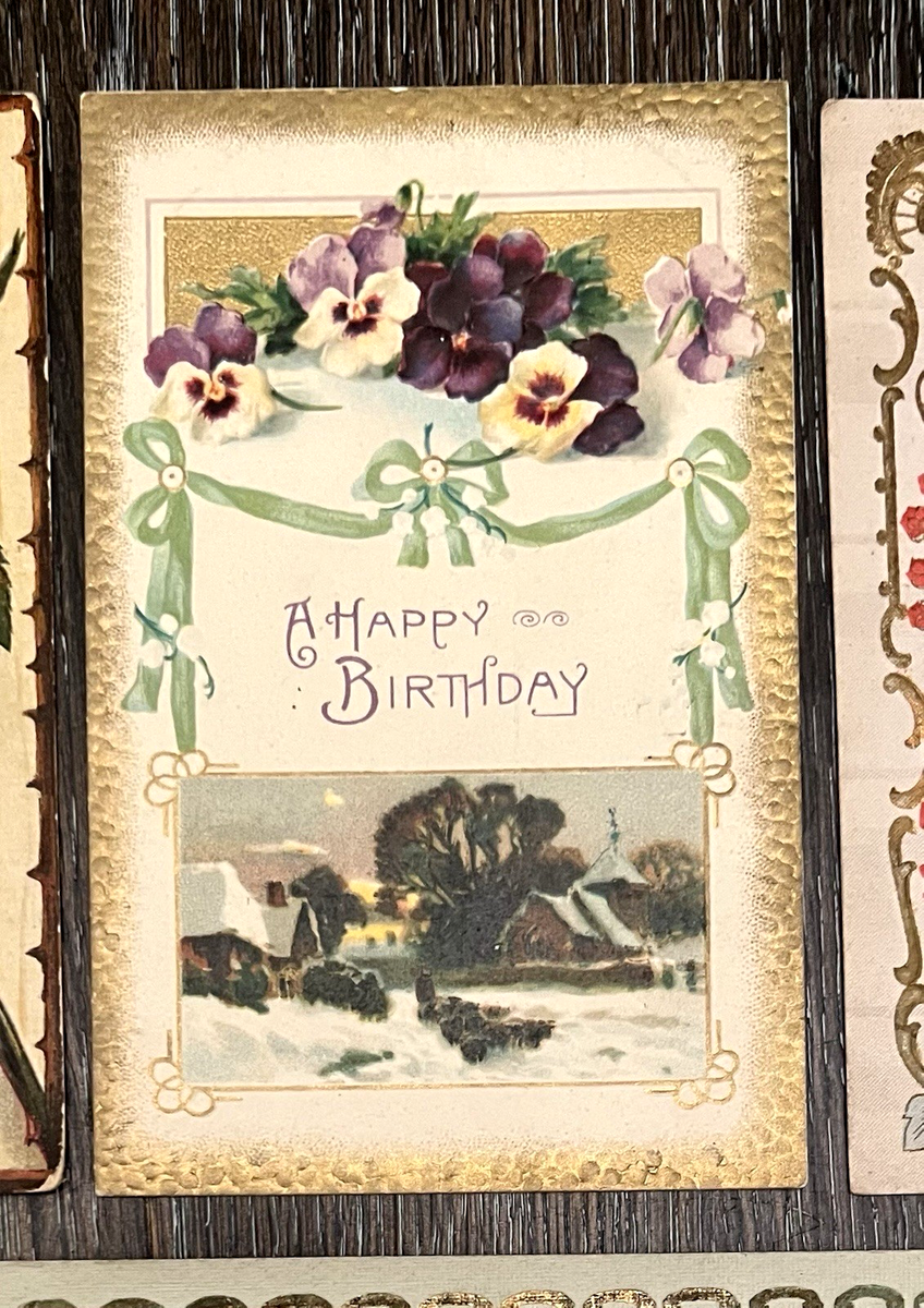 10 Vintage 1910s Embossed Postcards w/ Stamps Birthday Greetings