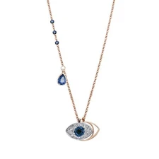 ZARD Women Duo Evil Eye CZ Pave Pendant Rose-Gold Tone Stainless Steel Necklace 