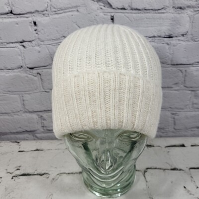 Mixit Beanie Womens Cream Ivory Metallic Shimmer Winter Hat Ribbed Ski Cap NWT