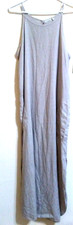 LAURA BIANCHI Maxi Dress M Beige Flax 100% LINEN Spaghetti Strap Pockets Slits