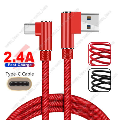 90 Degree Angle USB-C to A Charger Cable Fast Charging Type Sync Cord 3/6/10FT