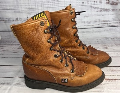 JUSTIN Work Boots USA Men s 7.5 B Lace-up 762 Copper Caprice Leather Comfort