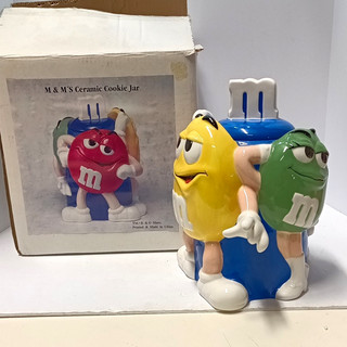 M&M’s Ceramic Cookie Jar Multicolor w/ Original Box Candy & Nuts Theme