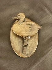 Fine Antique Carved Duck Note Clip Marquetry Folk Art Unique Wall Display UEC