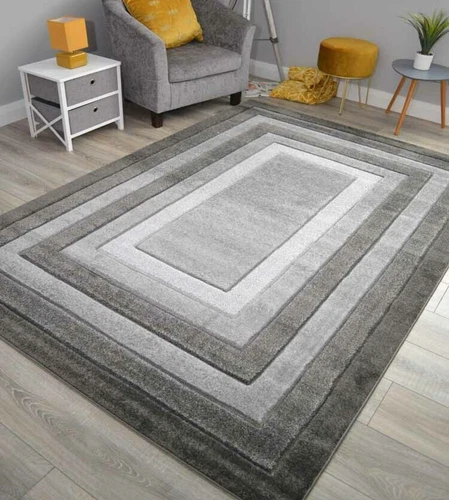 Grey Silver Rugs Modern Small Large Thick Soft Floor Mat Plain Centre Border Rug