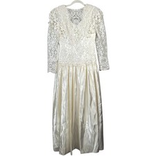 Vintage JESSICA MCCLINTOCK Bridal Gown Wedding Dress 1980s Cream Lace Floral