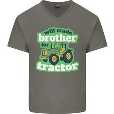 Camiseta Algodón Cuello Pico Hombre Will Trade Brother For Tractor Farmer