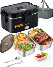 Electric Lunch Box Food Heater 100W, Food Warmer with Dual Container 1.8L Portab