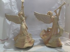 2 Xmas Tree Topper Or Display Angel With Horn Anitiqued Color Resin
