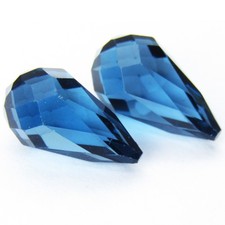 10.33Cts Classic Natural London Blue Topaz 13mm Long Briolette Pair Gemstones