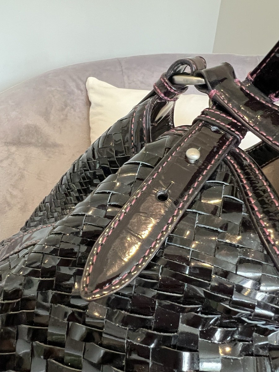 Cole Haan Genevieve Woven Leather Weave Black Triangle Tote Hand