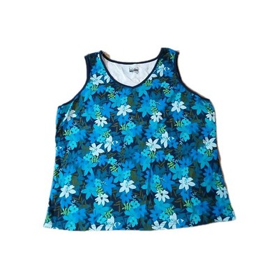 Basic Edition Blue Cotton Floral Tank Sz 2X  Vacation Cruise