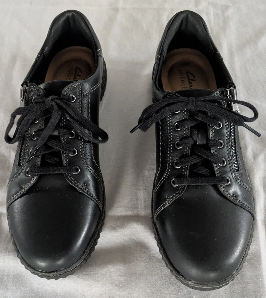 Женские туфли Clarks Collection размер 8 М черные кожаные на шнуровке Oxford с боковой молнией - Изображение 2 из 4