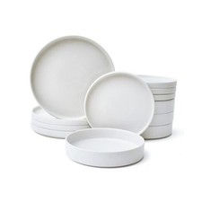 12 Pieces Porcelain Dinnerware Set for 4, Elegant White Plates Modern White