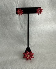 Avon Vintage Red Poinsettia Pierced Earrings 1/2   Pin 1 1/2  