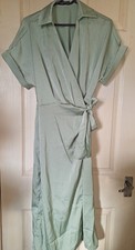 đź©· Brand New Womens Small (8) Batwing Sleeve Wrap Satin Dress Mint Green...