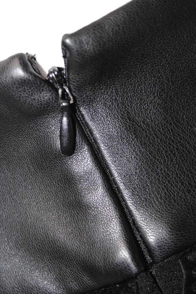 DKNY Womens Faux Leather Beaded Fringe Mini Skirt Black Size 12 - Image 4 of 4