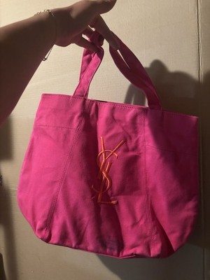 Yves Saint Laurent Canvas Tragetasche Rosa Logo, orange Futter, Innentasche