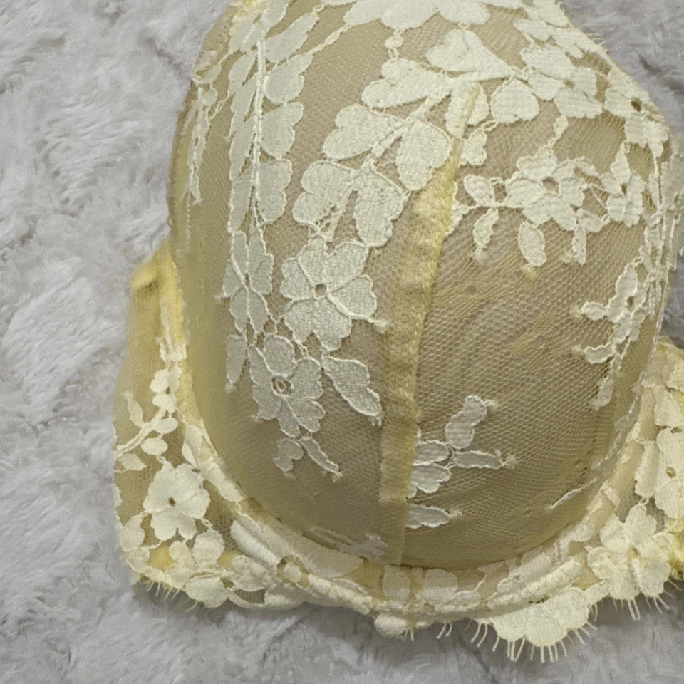 Sujetador Victorias Secret Dream Angels Forrado Demi Encaje Talla 32DDD Amarillo Excelente Estado Foto 4 de 4