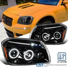 Fits Dodge 05-07 Magnum LED Halo Pearl Black Projector Headlights Head Lamps L+R