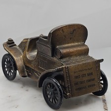 Vintage Banthrico 1902 Runabout Car Coin Bank Cast Metal Bronze USA Chicago