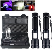2x 900000LM 2 in1 LED Flashlight Torch White + Blacklight UV Light Hunting Lamp
