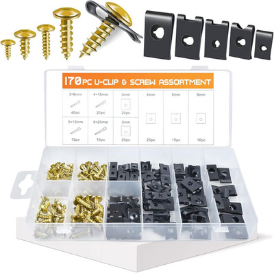 OTUAYAUTO 170PCS Car U Clips with Screw Assortment Kit - 10 Different Sizes Auto