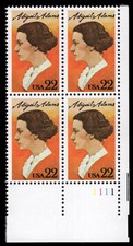 US Scott # 2146, Abigail Adams, Plate Block of (4) 1985 22¢ Stamps, MNH